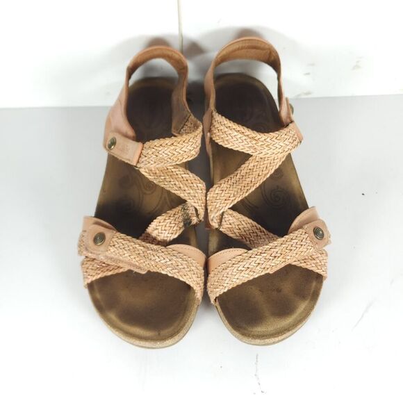 Taos Women’s Trulie US9-9,5 Cantaloupe Leather Woven Cork Wedge Strappy Sandals - Picture 4 of 16